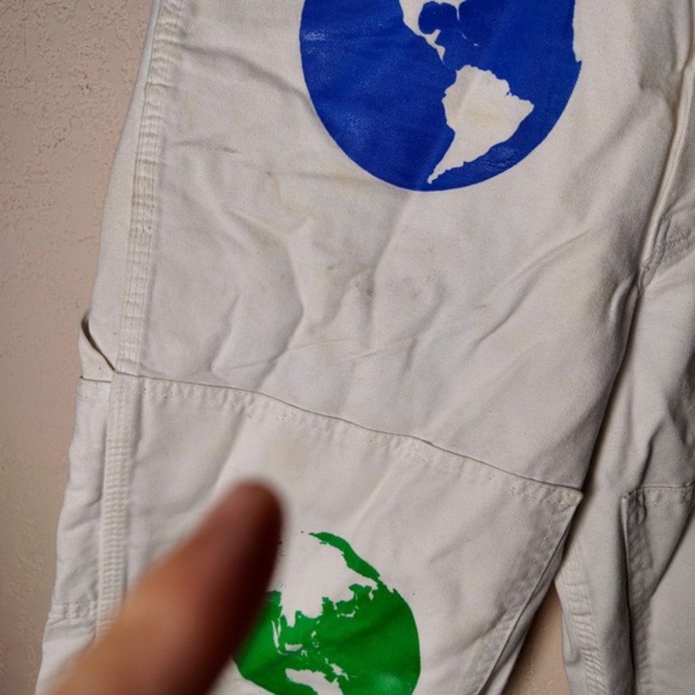 Stan Ray USA Mens White Earth Globe Print Carpenter Pants 33 *STAINED* - Picture 2 of 12